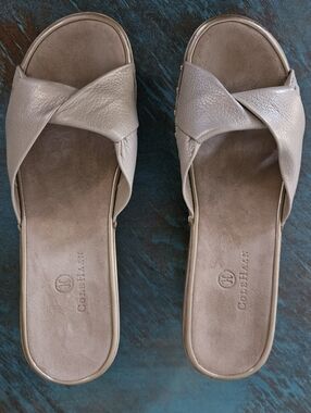 Cole Haan Women's Taupe Leather Crisscross Slide Sandals